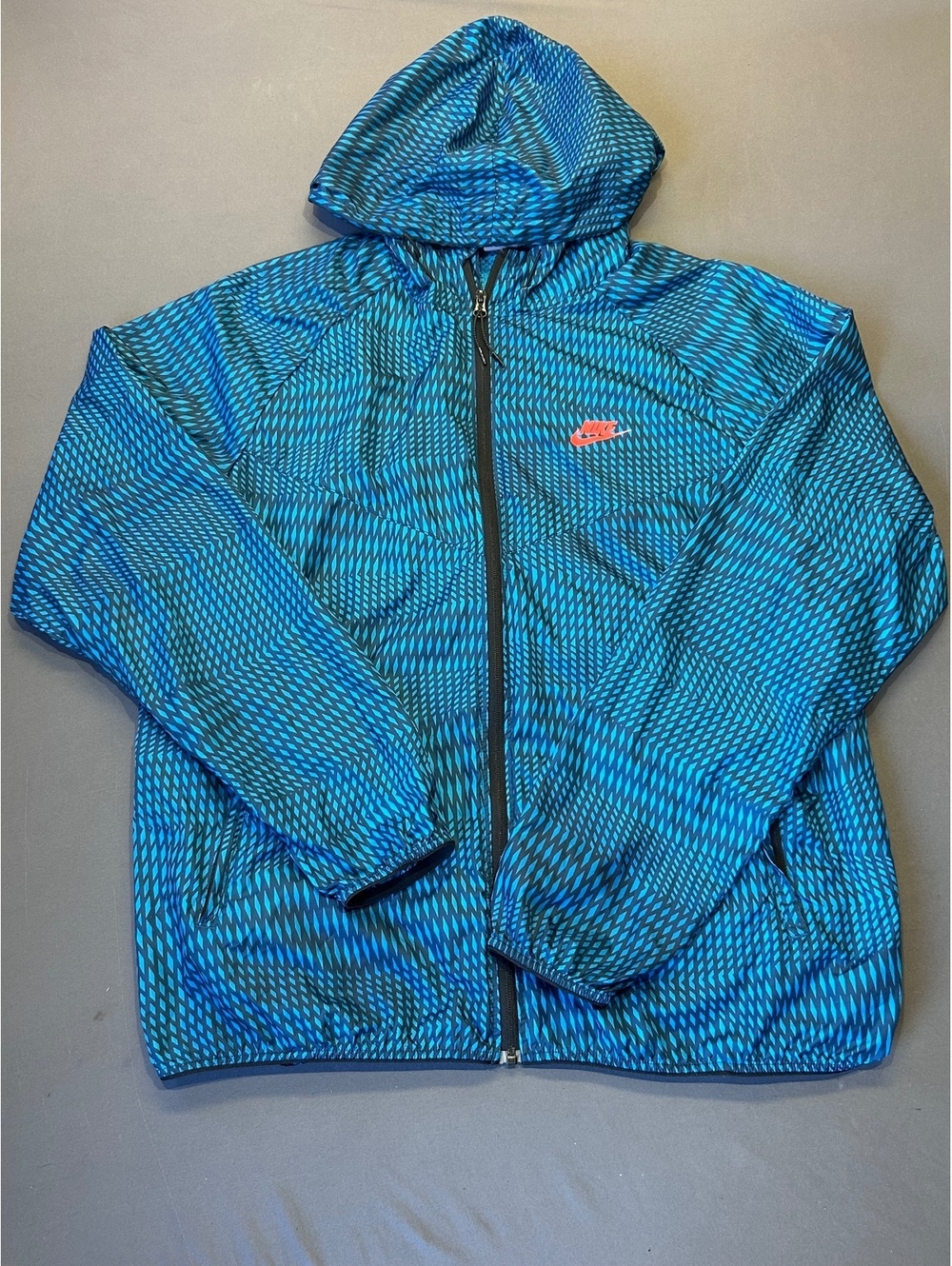 Nike Blue Geometric Pattern Hooded Windbreaker Jacket XL